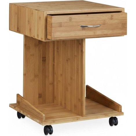 Table console à roulettes pratique rangement 56,5 x 43 x 46 cm en bambou naturel (1/4)
