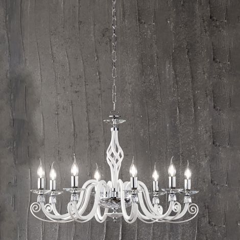 Lampadario a sospensione 1306 in vetro soffiato lavorato a mano 8 luci D84 cm BIANCO (1/2)