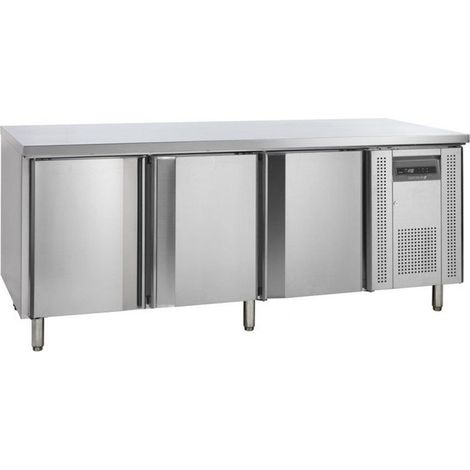 Table comptoir inox ventilée positive 565 Litres, 3 portes x (L)600 x (P)400 mm, sans dosseret, 300 W, 220 V - MONO