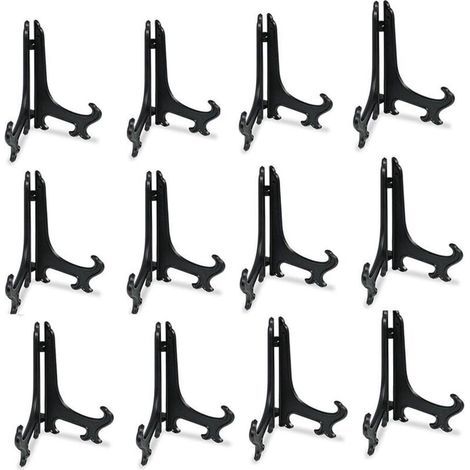 Présentoirs en plastique pour assiettes - Lot de 12 chevalets pour exposer assiettes décoratives, cadres photo et plaques - Hauteur : 14,5 cm (6 pouces) - Noir (1/4)