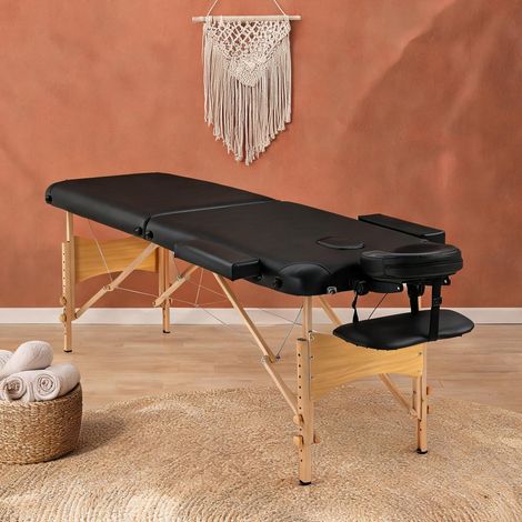 Massage table pliable à 9 hauteurs similicuir noir en bois (1/5)