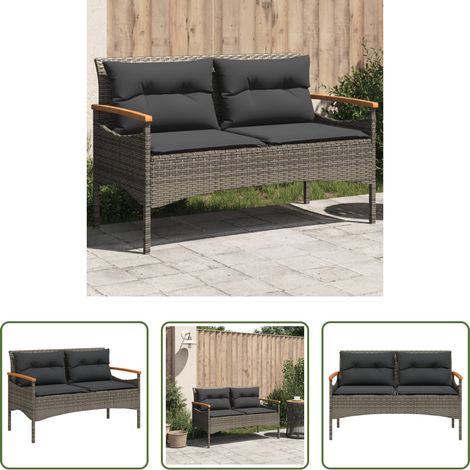 Banc de jardin -  Banc de jardin avec coussins 116x62,5x74 cm gris résine tressée (1/5)