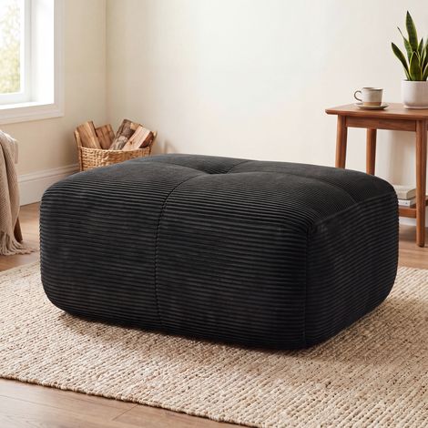 Pouf Hamlet en velours côtelé - Noir (1/4)