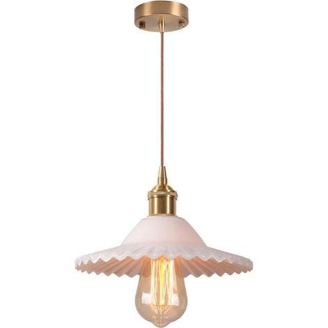 Rétro Verre Suspension Luminaire Vintage Lampe Eclairage de Plafond E27 pour Entrée Couloir Salon Salle Blanc Laiteux (1/5)
