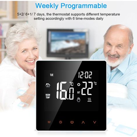 Termostato intelligente digitale con controllo della temperatura, display LCD touchscreen, programmazione settimanale tramite touchscreen, riscaldamento elettrico a pavimento per casa, scuola, ufficio