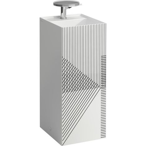 Lavabo KARTELL 375 x 435 x 900 mm, sur pied, sans couvercle, avec décor en maille de la ligne LAUFEN grise
