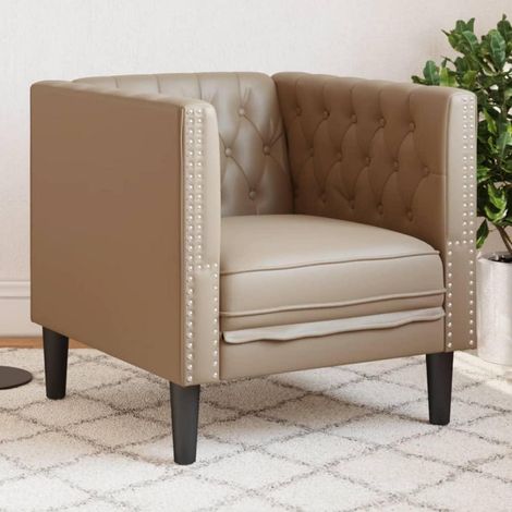 Chesterfield Sessel Kunstleder Cappuccino 1-Sitzer mit Knopfheftung und stabilen Stützbeinen (1/5)