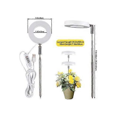 Lampe horticole à spectre complet, lampe de croissance à hauteur réglable avec minuterie marche/arrêt automatique 2/4/8 h, 4 modes d'éclairage pour plantes d'intérieur (1/4)