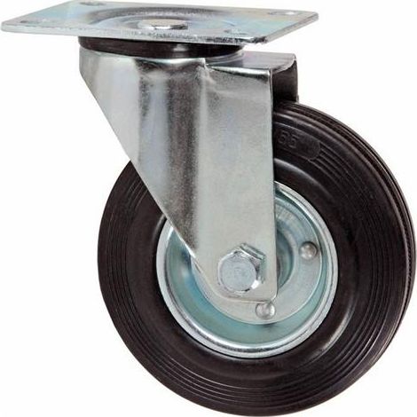 RUOTA IN GOMMA NERA NUCLEO SUPPORTO ZINCATO RUOTE GIREVOLI FISSE FRENO CARRELLI - RUOTA GIREVOLE Ø80 (1/4)