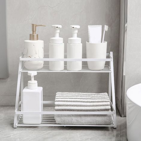 Étagère de comptoir de cuisine, gain de place, multifonctionnelle, à 2 niveaux, pour épices, cosmétiques, articles de toilette, sur pied, blanche (1/5)
