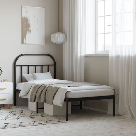 Lit adulte et tête de lit,Lit simple Cadre de lit métal noir 90x200 cm MEMV176330 (1/5)