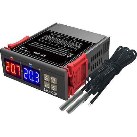 Contrôleur de température numérique double, thermostat, thermorégulateur, relais d'incubateur, LED 24 V, chauffage/refroidissement Dual Pro C-3008 (1/5)