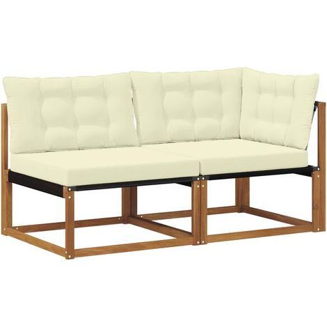 Canapé d'angle central, avec coussins, ensemble 2 pièces, couleur bois naturel. (1/5)