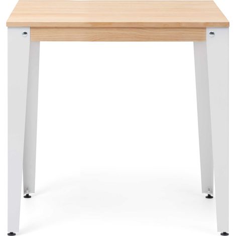 Mesa Lunds Cuadrada 70x70x75cm Blanca en madera maciza de pino acabado natural estilo nórdico industrial Box Furniture