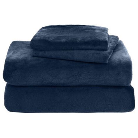 Ensemble de draps en laine (1 drap + 2 taies d'oreiller), en tissu micropolaire ultra-doux, bleu marine, 200x220cm. (1/5)