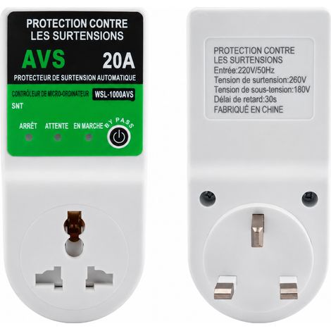 Prise protecteur de tension AVS-20-UK 20A 3000W surtension sous-tension standard UK blanc 5,5 × 4,2 × 12 cm – Livraison gratuite