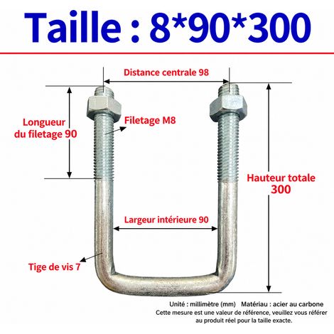 Collier carré M8 galvanisé pour tube de 300 mm et diamètre 90 mm 90 300 299 g – Livraison gratuite