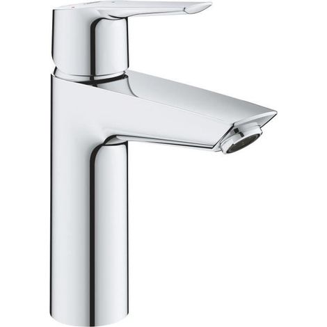 Grohe – Mitigeur de lavabo monotrou avec vidage push-open – Levier métal – Chrome – Économie d’eau 5,7 l/min – Installation rapide