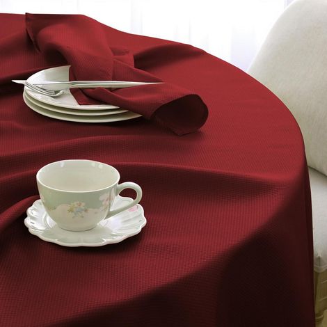 Runde Tischdecke 140 cm Weinrot Wasserabweisend Jacquard für Drinnen & Draußen