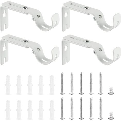 Robuste, verstellbare Gardinenstangenhalterungen aus Metall für 25-mm-Stangen, weiße Halterungen und Wandbefestigungen.