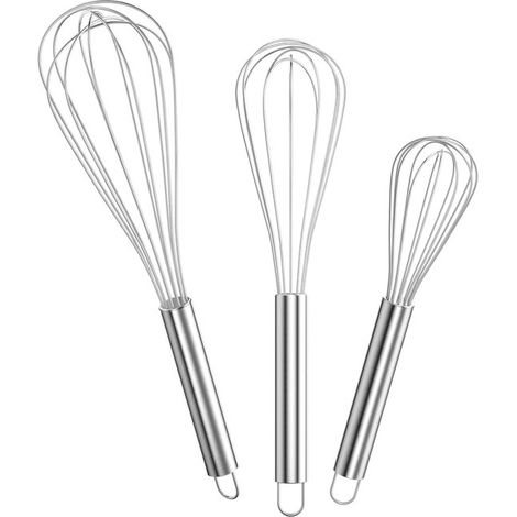 Juego de 3 batidores de varillas de acero inoxidable (de 8，10 y 12 pulgadas)，batidores manuales profesionales para repostería (1/5)