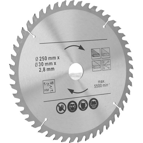250-mm-Kreissägeblatt aus Hartmetall für Holzbearbeitung, 5500 U/min, 250 x 48 x 30 (1/5)
