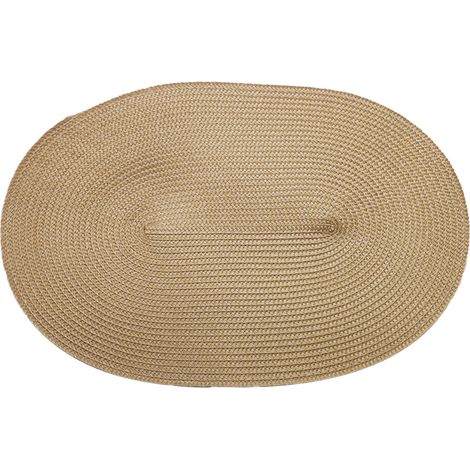 1 set de table ovale, tressé en PP, 30 x 45 cm, beige, résistant à la chaleur, pour table à manger (1/5)