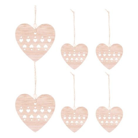 Weihnachtsbaumanhänger Baumschmuck aus Holz Herz Ornament 6 Stk.