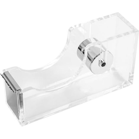 Clear Desk Tape Dispenser Acrylic Adhesive Tape Dispenser for Home School Office Scrapbook DIY Crafts Silver (1/5)
