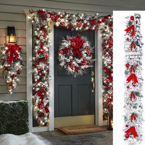 Guirlande De Noël Extérieure - 150 Cm - Avec Baies Rouges Et Pommes De Pin - Pour Porte Fenêtre Cheminée Mur - 1 Pièce (1/5)