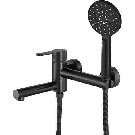 1 Mitigeur Baignoire Laiton Noir Bec Pivotant Douchette Flexible Salle De Bain (1/5)