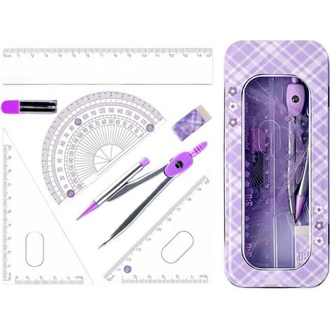 Kit de géométrie complet avec compas réglable, règle graduée en acier inoxydable et accessoires précis pour dessin technique scolaire (1/5)