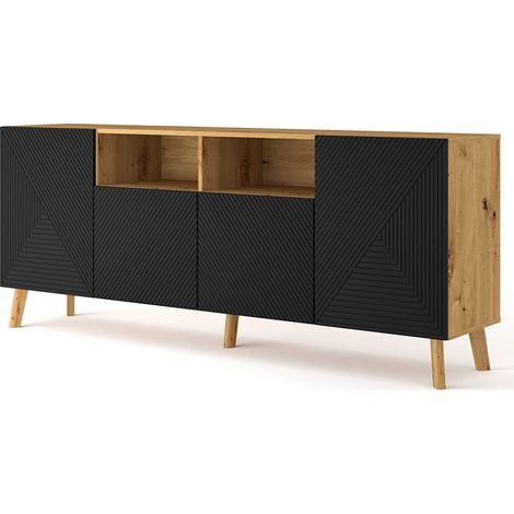 MÖBEL WOHNKOMMODE LUXI 195x42x80cm EICHE SCHWARZ MATT