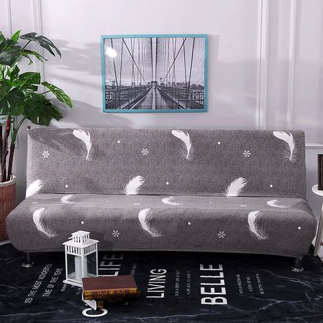 Housse de canapé sans accoudoirs Extensible Imprimé Plumes Gris Doux Confortable Protection Meubles Antitache Durable Élégant (1/5)