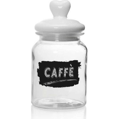 BARATTOLO IN VETRO CON TAPPO IN CERAMICA A CUORE DA 1000 ML 11X21 CM CAFFE'
