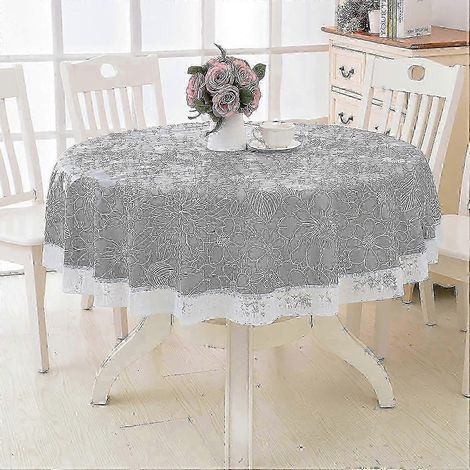 Nappe ronde de 180 cm en toile cirée PVC, motif dentelle florale, imperméable et antitache (1/4)