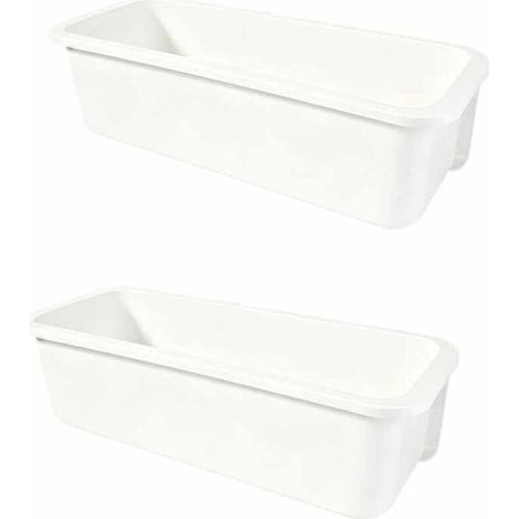 Ensemble de deux boîtes de rangement pour tiroirs, en plastique, adaptées aux cuisines et aux bureaux, pouvant contenir de la vaisselle, des cosmétiques et autres petits objets, de couleur blanche.-DO