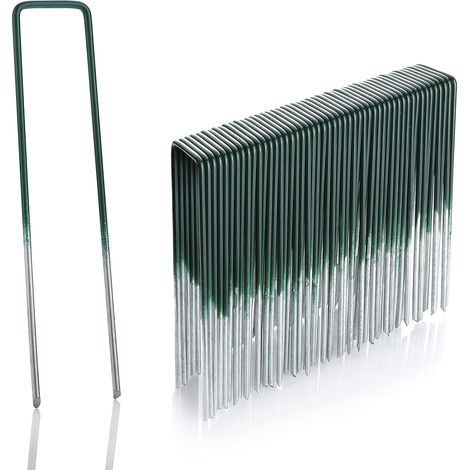 50 Piquets, Acier galvanisé, Tête plate, Extrémités biseautées, Pelouse synthétique (1/5)