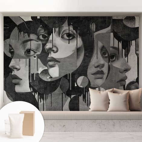 Papier peint intissé décoratif pour chambre et salon Design moderne à poser facilement - Colle incluse gratuite Visages féminins 208x146 cm (1/5)