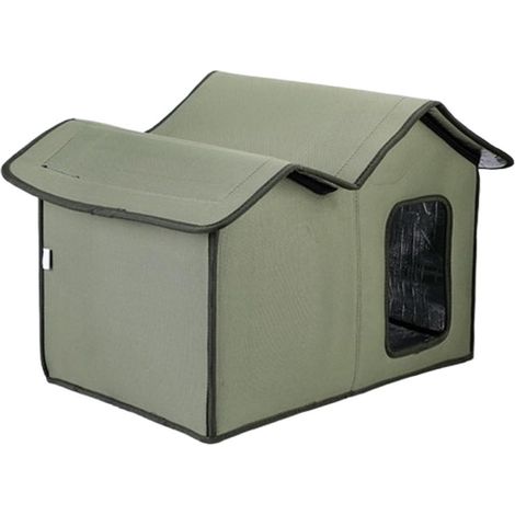 Abri isolé pour chat Elkuaie - Enclos extérieur - Grand design étanche - 1 pièce - Végétal