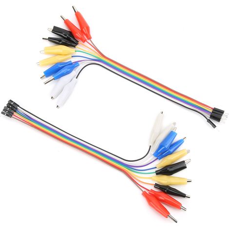 Lot de 20 fils de test 20cm avec pinces crocodile, câble de connexion mâle/femelle pour breadboard, jumpers Arduino, 20 broches (1/5)
