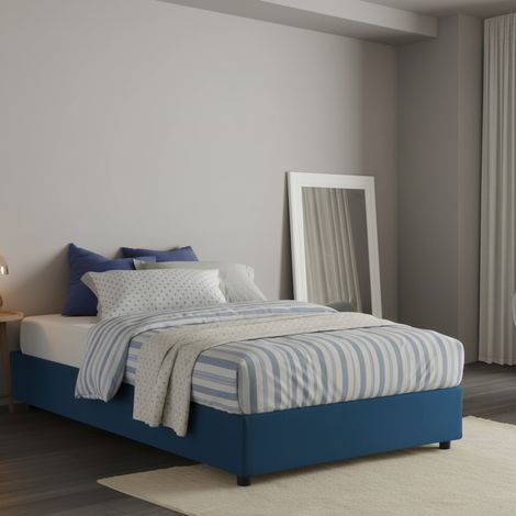 Talamo Italia Cama de plaza y media Rebecca, Cama contenedor con revestimiento de tela, 100% Made in Italy, Apertura frontal, con colchón 120x200 cm incluido, Azul, con embalaje reforzado (1/5)