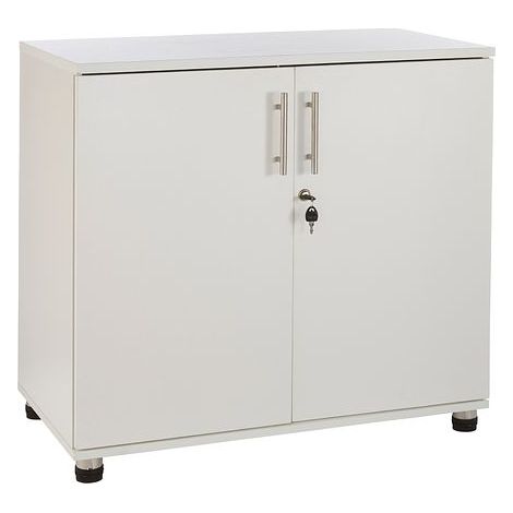 White wooden Filing cabinet with 1 shelf - 2 Door Lockable Filing Cabinet - Short wood Office Storage Cupboard Organiser - Strong and Sturdy Shelving Unit 770mm(h) x 800mm(w) x 450mm(d) (1/5)
