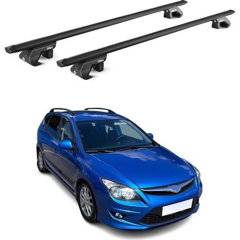 OMAC Dachträger Aluminium TÜV geprüft für Hyundai i30 I Kombi 2007-2012 – Für Standard Dachreling – T Nut – Max 90 kg – 2 Schlösser Schwarz (1/5)