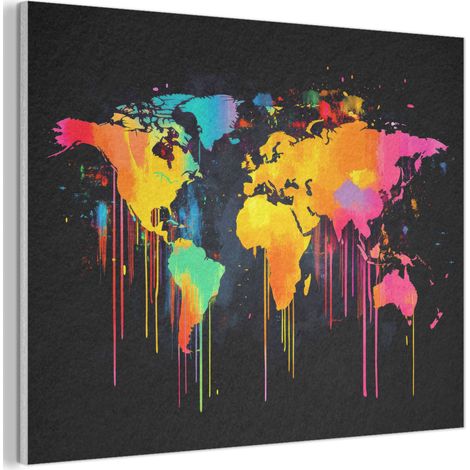 TABLEAU ACOUSTIQUE Carte du monde - Peinture - Coloré - Graffiti - Monde Panneau Insonorisant 80x60 cm (1/5)