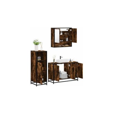 Ensemble de meubles de salle de bain 3 pcs Chêne fumé (1/5)