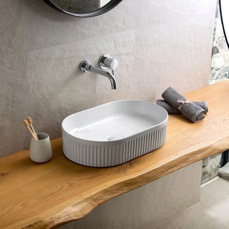 Lavabo bagno appoggio ovale 50 cm scanalato a righe  KLS-5000 kamalu