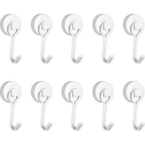 Lot de 10 crochets magnétiques noirs extra forts 20 mm - Crochets rotatifs Peut supporter 13 kg Aimants super puissants avec et pivotants (blanc laiteux) Blanc Milky.