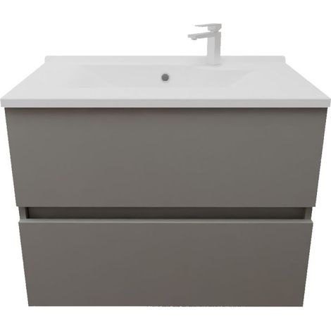 Meuble salle de bain suspendu 70 cm ROSALY INOX- Gris- Plan vasque en Résine (1/5)