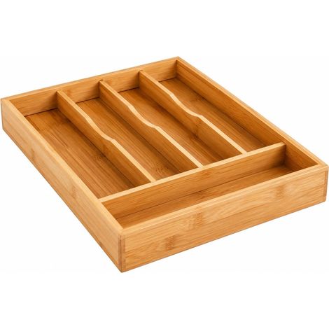 Range Couverts en Bambou - Organiseur pour Tiroir de Cuisine 5 Compartiments – Résistant Durable Ecologique (34 x 25 cm) (1/4)